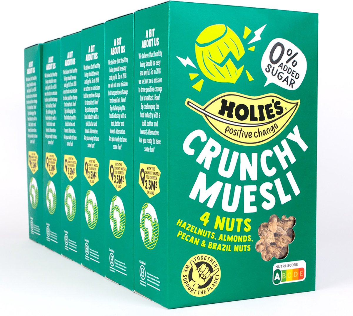 Holie's Crunchy Muesli 4 Nuts 6x 400gr - ontbijtgranen - suikervrij - gezond - vegan