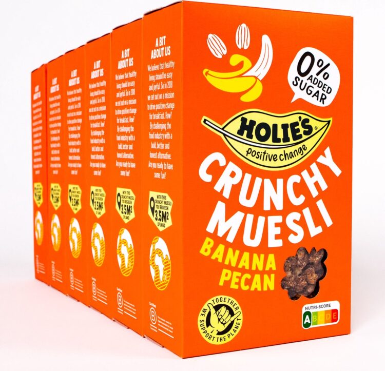Holie's Crunchy Muesli Banana Pecan 6x 400gr - ontbijtgranen - suikervrij - gezond - vegan