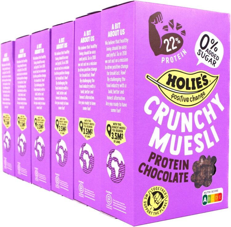 Holie's Crunchy Muesli Protein Chocolate 6x 400gr - ontbijtgranen - suikervrij - gezond - vegan