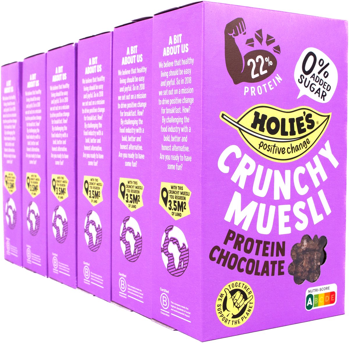 Holie's Crunchy Muesli Protein Chocolate 6x 400gr - ontbijtgranen - suikervrij - gezond - vegan