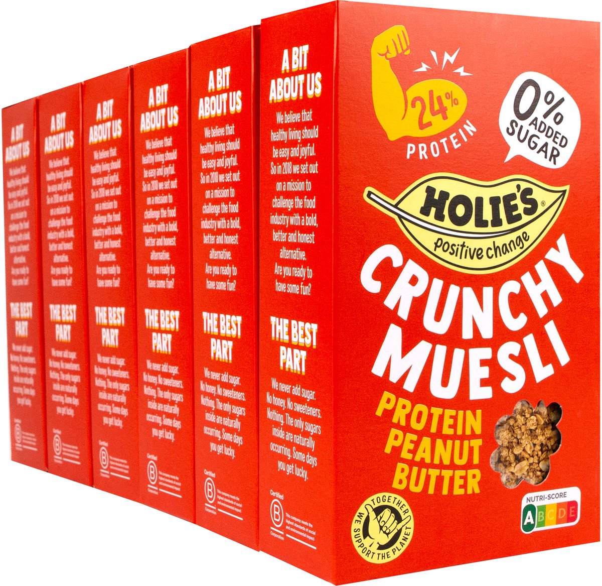 Holie's Crunchy Protein Peanut Butter 6x 400gr - ontbijtgranen - suikervrij - gezond - vegan