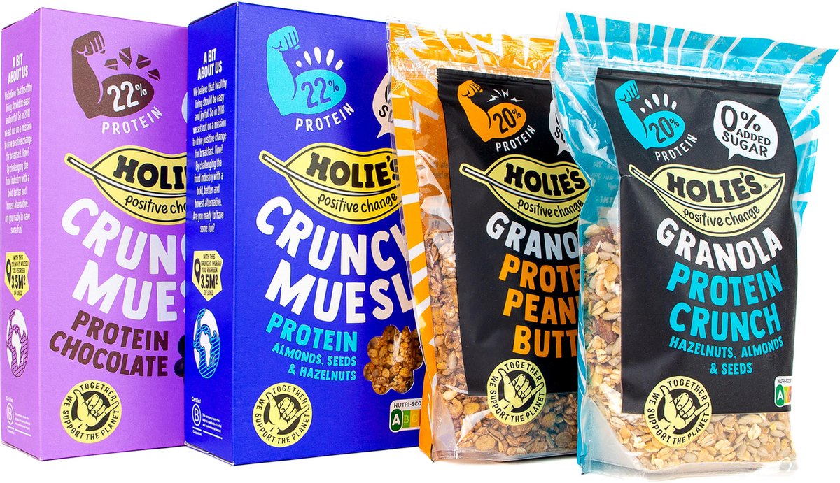 Holie's Protein Mixdoos 2x 350gr + 2x 400gr - ontbijtgranen - suikervrij - gezond - vegan
