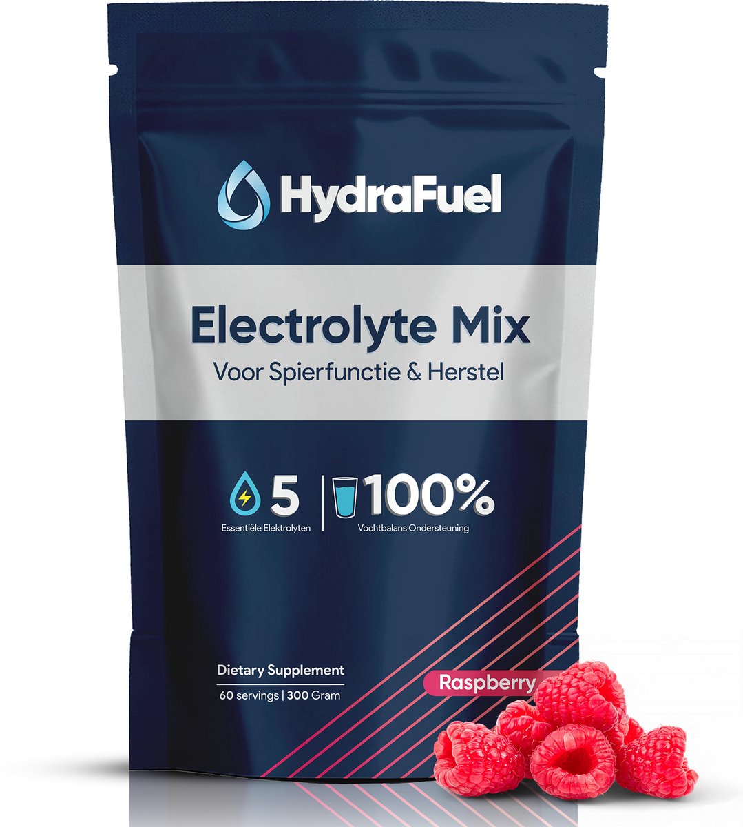 HydraFuel - Electrolytes Poeder - Elektrolyten Mix - Kalium - Magnesium - Calcium - Natrium - Keto - Sportdrank - Framboos - 60 Servings