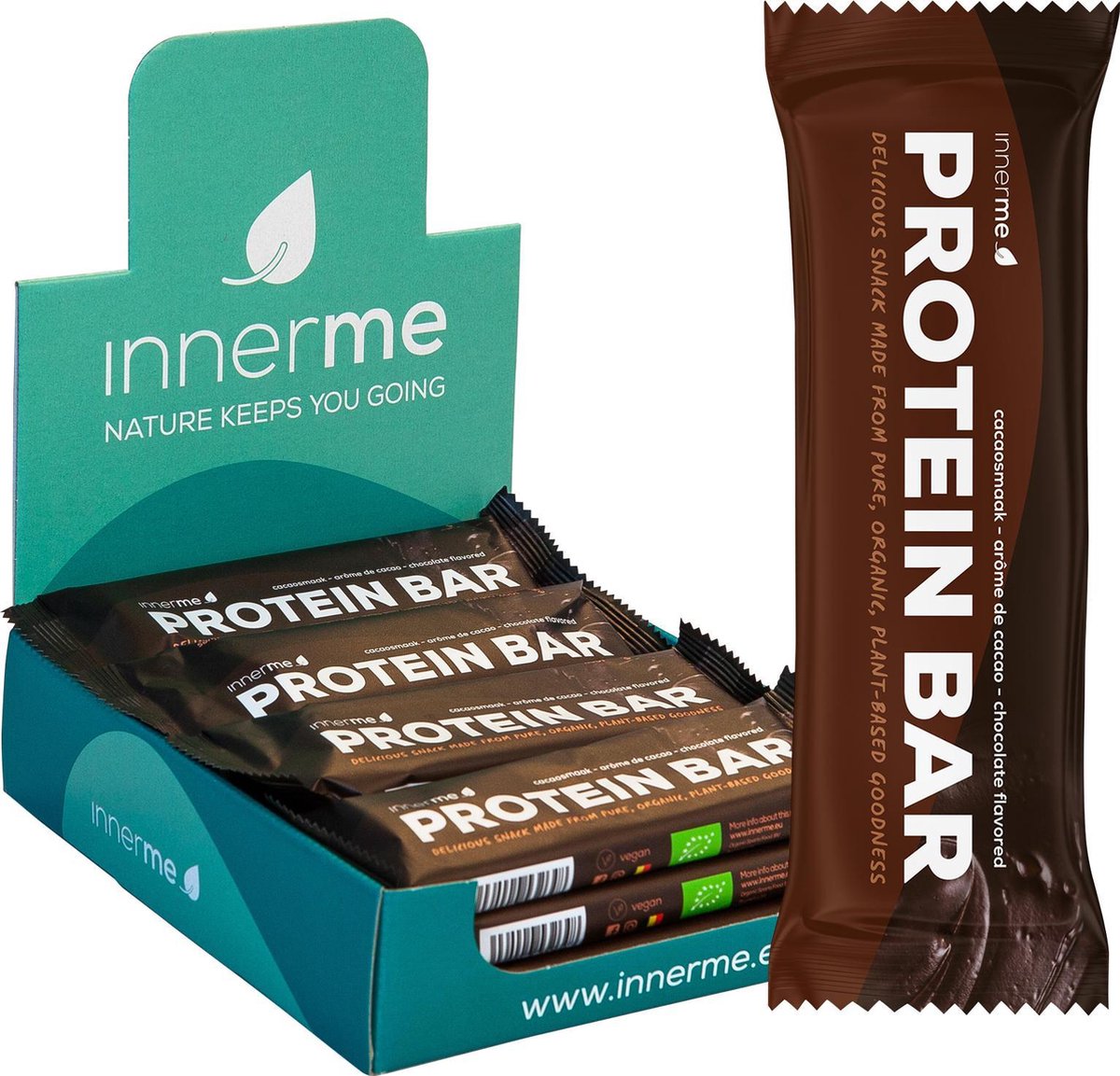 Innerme® Protein Bar 'Chocolate' - Bio & Vegan Proteine reep - 12 eiwitrepen 50 g - Proteine Repen