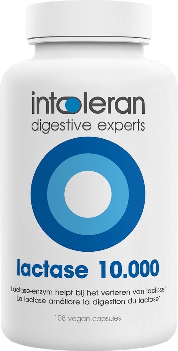 Intoleran Lactase 10.000 Spijsverteringsenzymen - 108 Capsules Grootverpakking | Lactase enzym voor hulp bij Lactose vertering en Lactose-intolerantie | Directe werking | Hoog gedoseerd | Vegan Voedingssupplement
