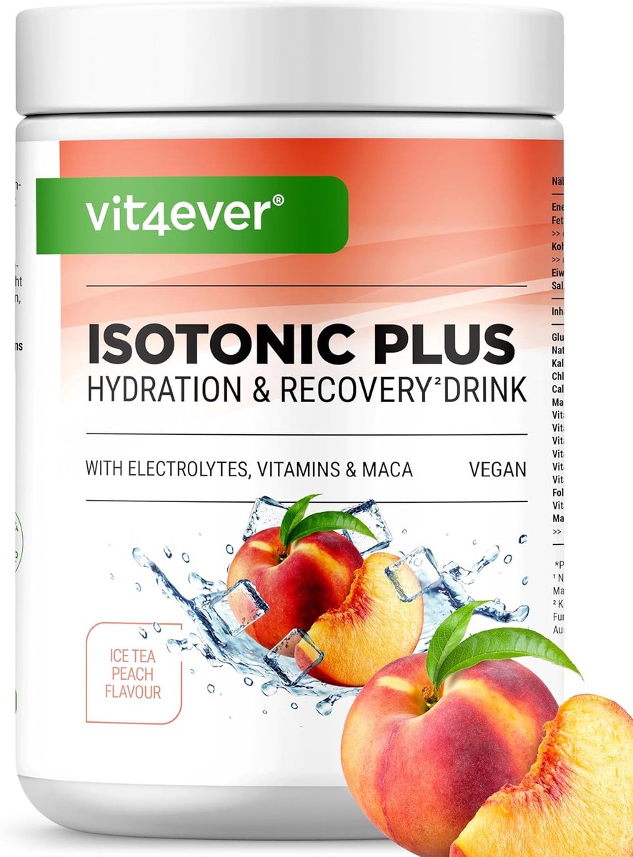Isotonic Plus - Isotone Sportdrank - IJsthee Perzik Smaak - Met Elektrolyten & Maca - Voor Hydratatie & Herstel - Vit4ever