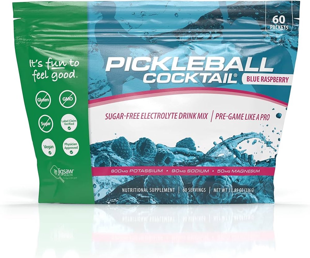 Jigsaw Health, Pickleball Cocktail®, Sugar-Free Electrolyte Drink Mix, Blue Raspberry, 60 Packets, 5.6 g Each