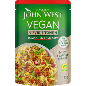 John West Vegan Visvrije Tonijn met Tomaat en Basilicum 135g bij Jumbo