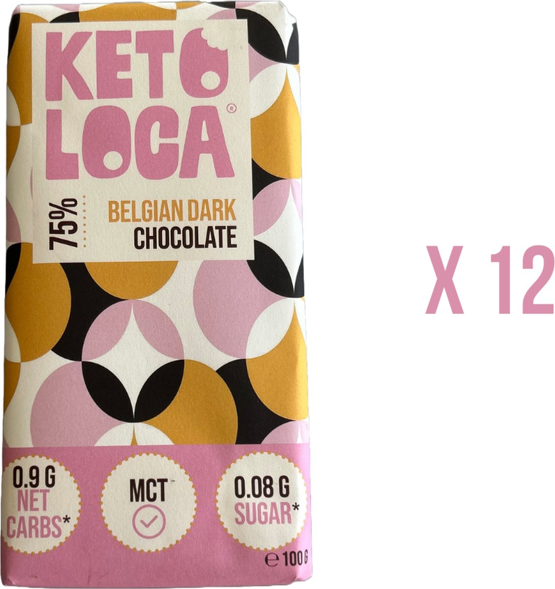KETO-LOCA® - 75% Pure Belgische Chocolade - Keto - Suikervrij - Vegan - 12 x 100 g