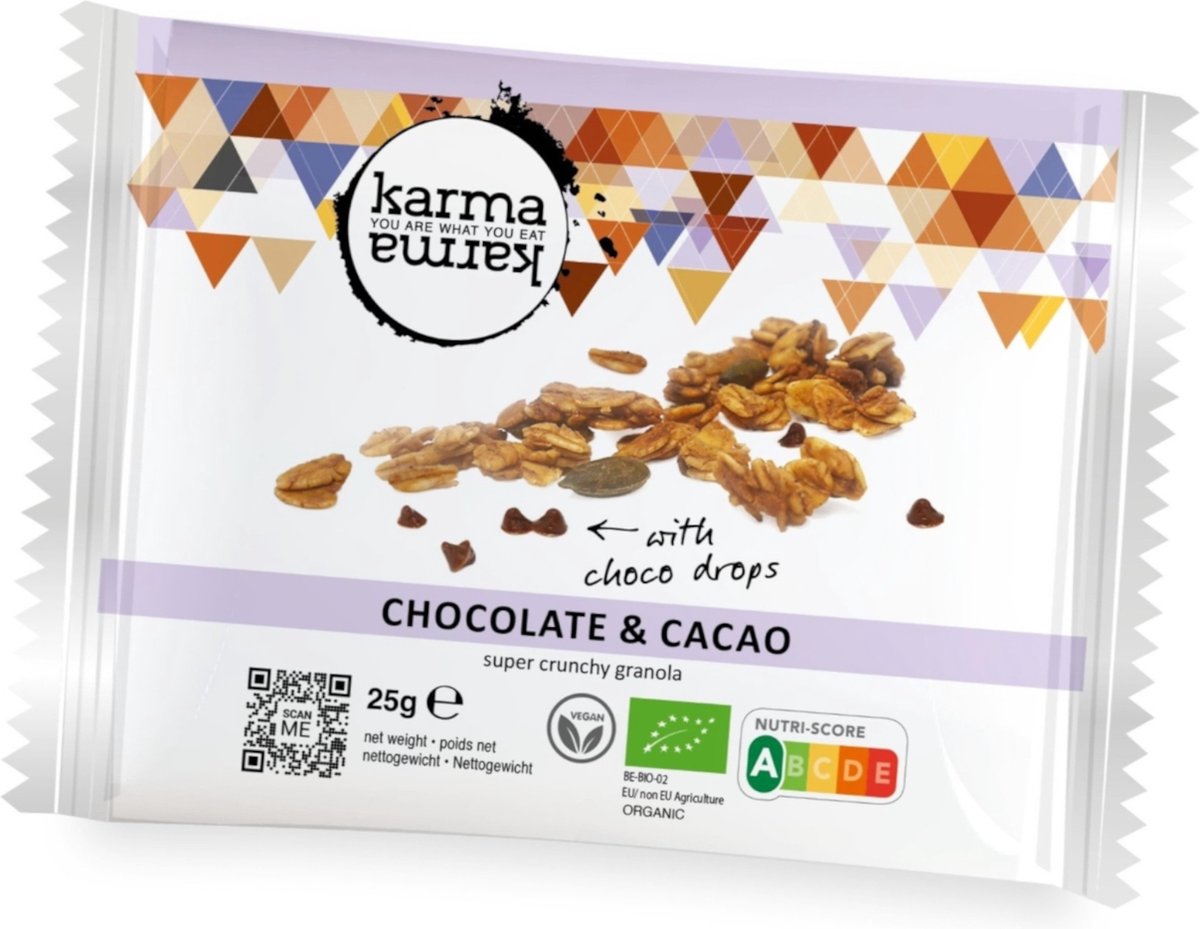 KarmaKarma - granola individuele portie - chocolade & cacao - bio - vegan - Nutri-score A - 100 x 25g