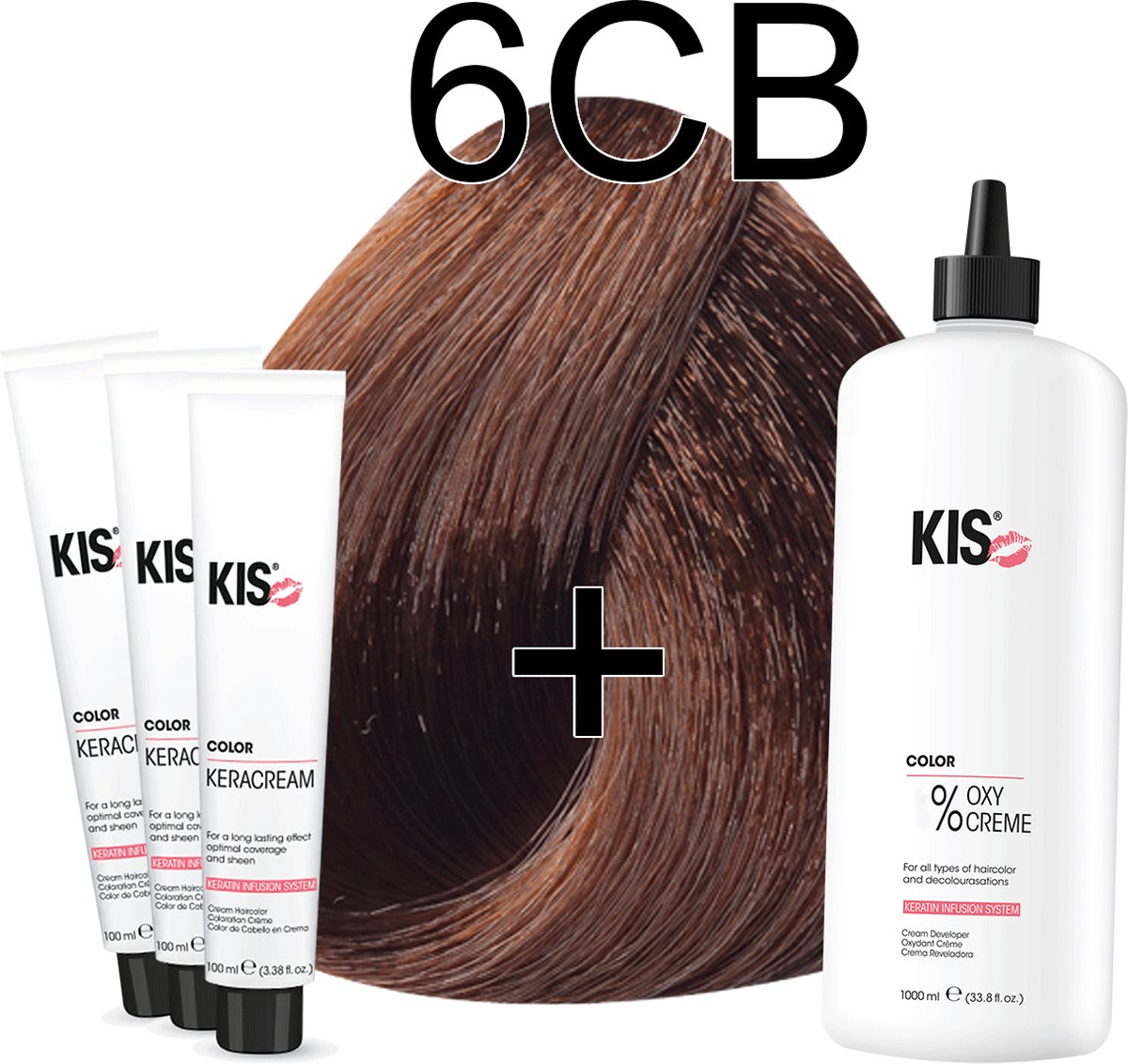 Kis KeraCream Color - 100ml - Haarverf Set - 6CB Donker chocolade blond | KIS - (3 x haarverf & 1L waterstofperoxide)