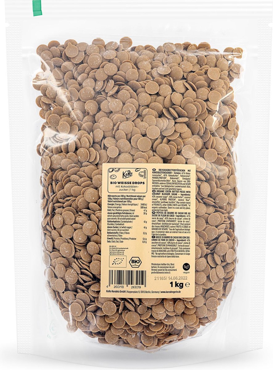 KoRo | Bio wittechocodruppels met kokosbloesemsuiker 1 kg