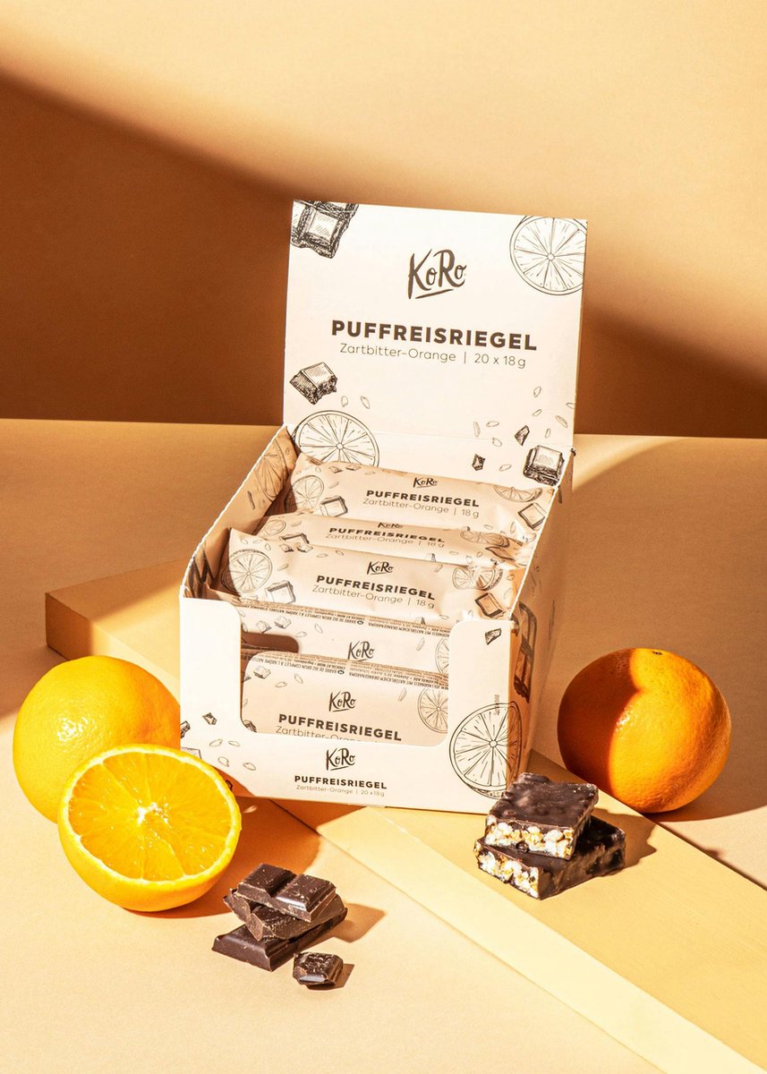 KoRo | Gepofterijstreep met pure chocolade met sinaasappel 20 x 18 g