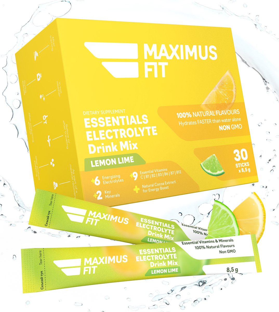 MaximusFit Elektrolyten - Elektrolyten Poeder - 30 zakjes van 8.5g - Weinig Suiker - Keto Friendly - Citroen & Limoen