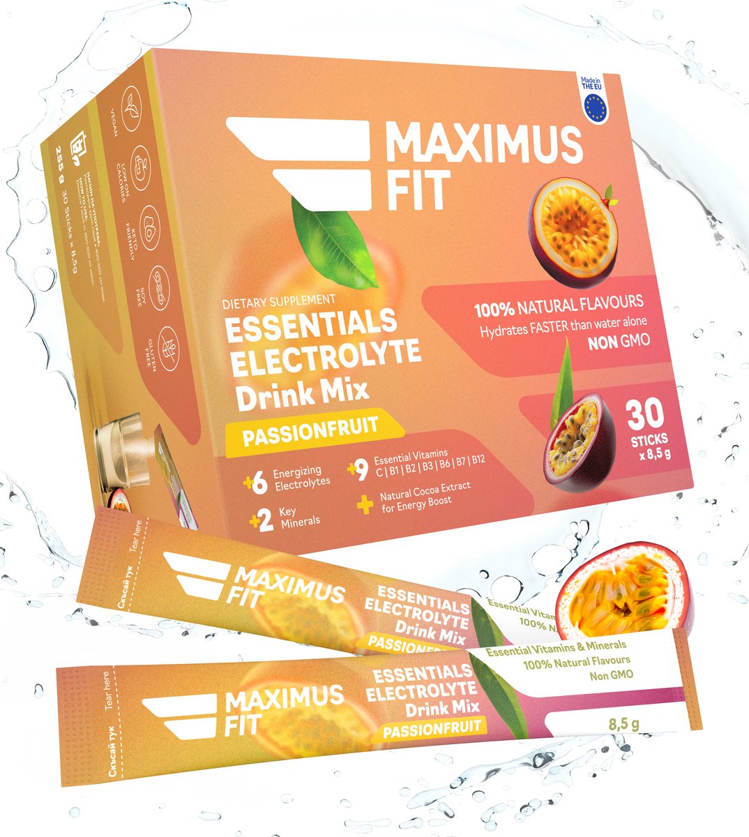 MaximusFit Elektrolyten - Elektrolyten Poeder - 30 zakjes van 8.5g - Weinig Suiker - Keto Friendly - Passievrucht