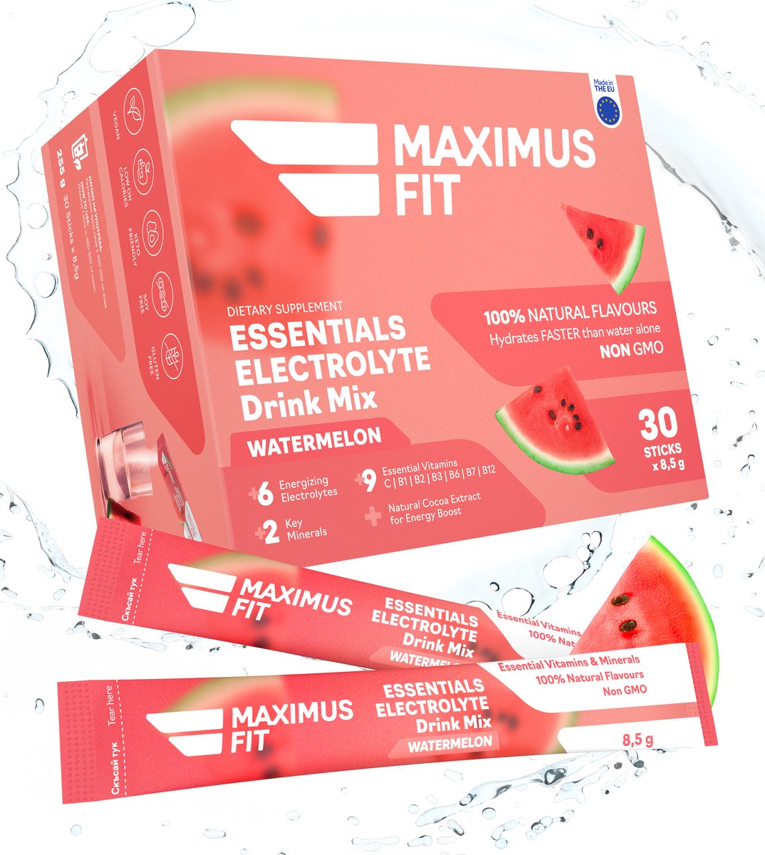 MaximusFit Elektrolyten - Elektrolyten Poeder - 30 zakjes van 8.5g - Weinig Suiker - Keto Friendly - Watermeloen