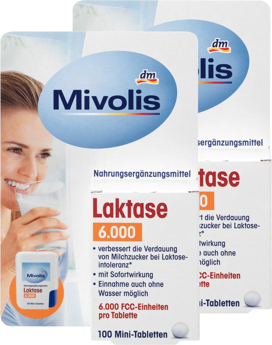 Mivolis - Lactase Tabletten - 2 x 100 mini-tabletjes - 6000 FCC - Zakformaat- Enzymen - vegan
