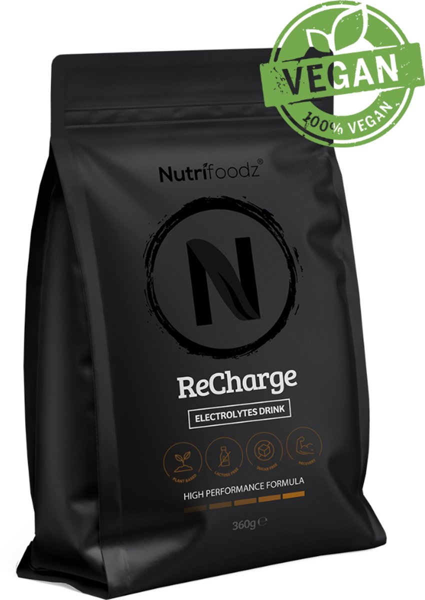 Nutrifoodz - ReCharge - Elektrolyten - Electrolytes Drink - 360g poeder - 30 porties - mix van aminozuren en elektrolyten - Hydratatie - Suikervrij / Zonder Suiker - Electrolites - Electrolyte - Vegan