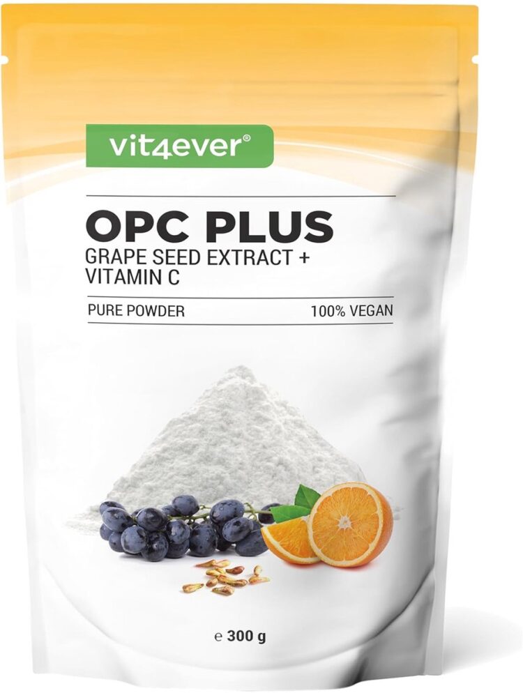OPC Druivenpitextract + Vitamine C - 300g poeder - Zuiver OPC van Europese druiven - 70% OPC-gehalte volgens HPLC-methode (95% volgens Bate-Smith) - Met natuurlijke vitamine C - Veganistisch - Vit4ever