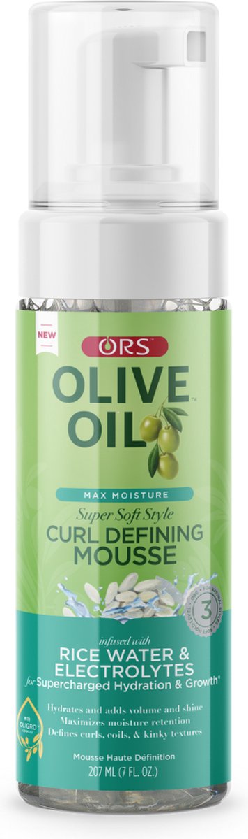 ORS Max Moisture Haarstyling Mousse 207ml - Met Rijstwater, Elektrolyten & Olijfolie voor Voeding, Hydratatie en Conditionering, Versterkt Haargroei, Voorkomt Haarbreuk