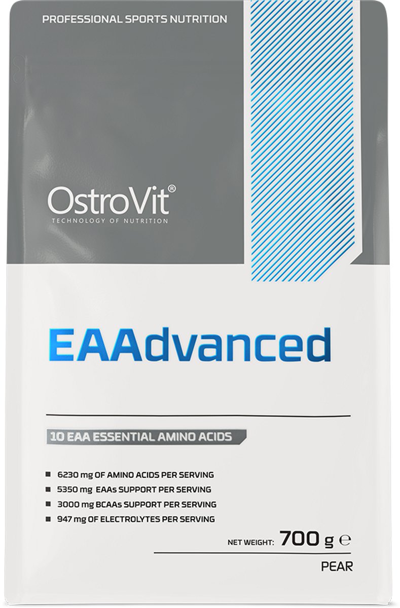 OstroVit - EAAdvanced - 700 g - Peer smaak - L-tyrosine - L-glutamine - L-cysteine - Potassium - Vitamin B6 - Calcium - Magnesium - Sodium
