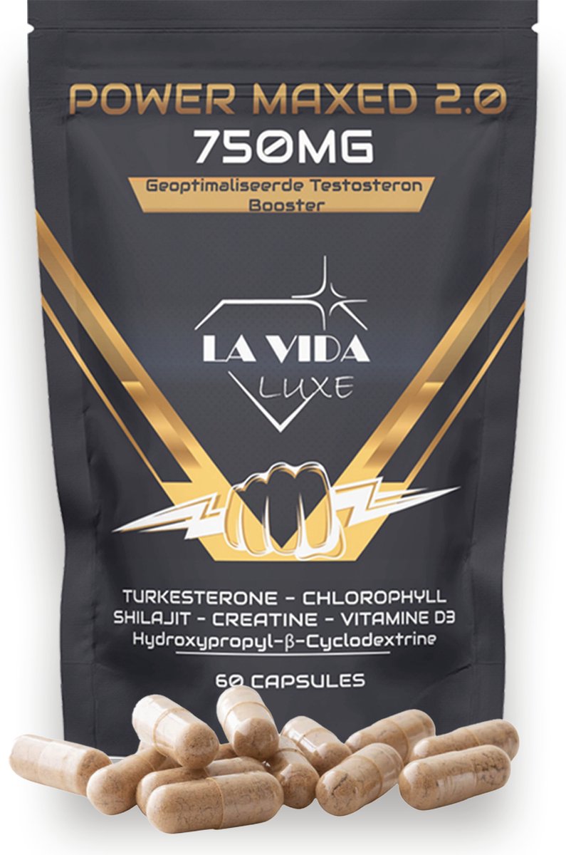 POWER MAXED 2.0 - Testosterone Booster- Vitamine D3 - Shilajit Resin - Turkesterone - Creatine Monohydraat - Creatine Monohydrate - Testo Fuel - Muscle builder