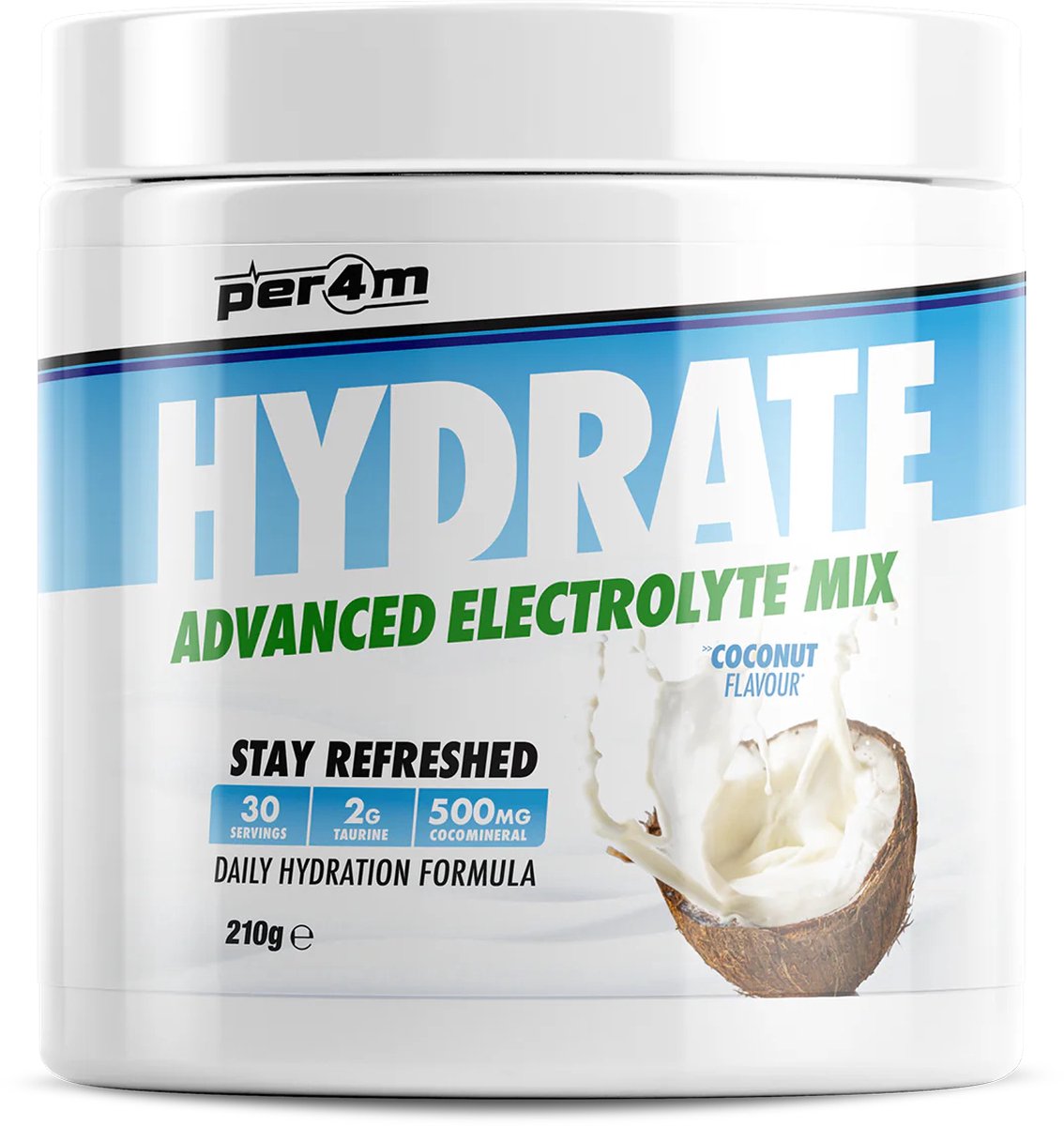 Per4m - Hydrate - Advanced Electrolyte Mix - Coconut - 30 servings - Elektrolyten - Electrolytes - Elektrolyten poeder - Sportdrank - Sportdrank poeder - Taurine