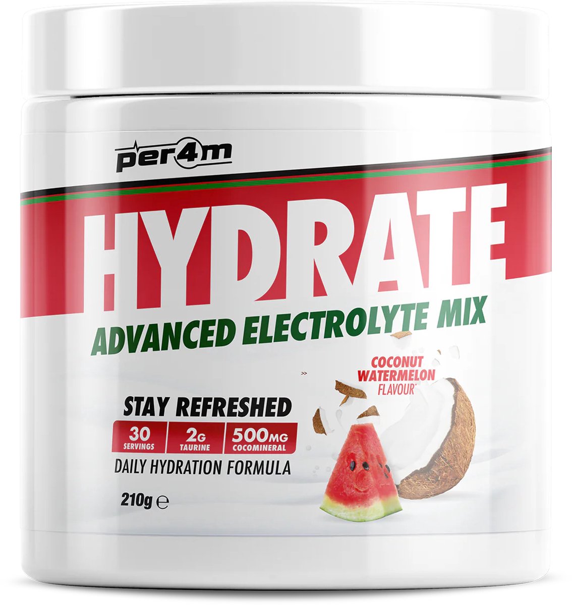 Per4m - Hydrate - Advanced Electrolyte Mix - Coconut Watermelon - 30 servings - Elektrolyten - Electrolytes - Elektrolyten poeder - Sportdrank - Sportdrank poeder - Taurine