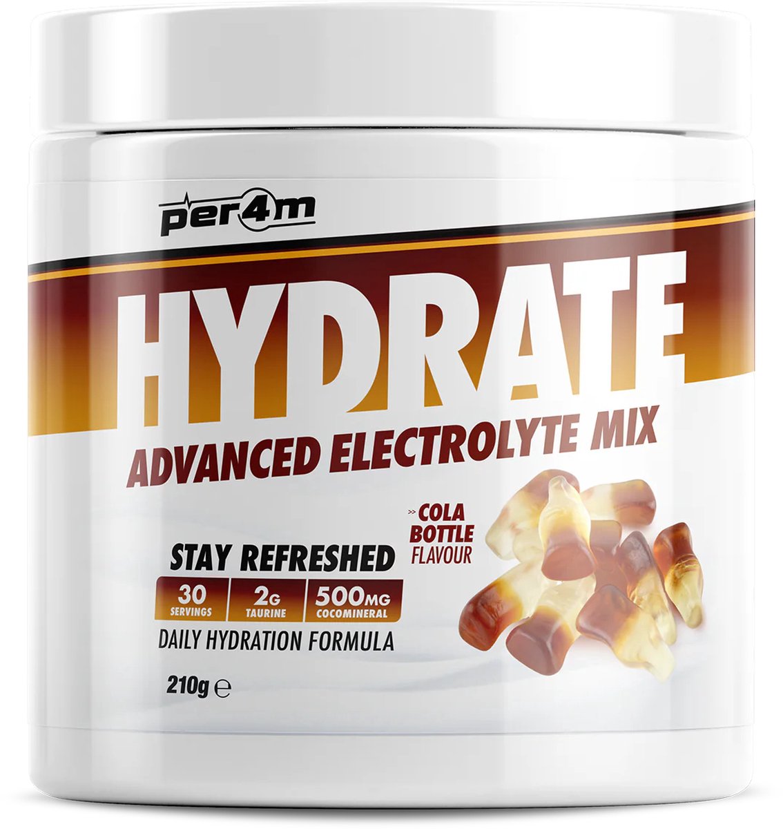 Per4m - Hydrate - Advanced Electrolyte Mix - Cola Bottle - 30 servings - Elektrolyten - Electrolytes - Elektrolyten poeder - Sportdrank - Sportdrank poeder - Taurine