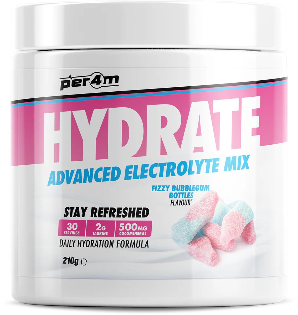 Per4m - Hydrate - Advanced Electrolyte Mix - Fizzy Bubblegum Bottles - 30 servings - Elektrolyten - Electrolytes - Elektrolyten poeder - Sportdrank - Sportdrank poeder - Taurine