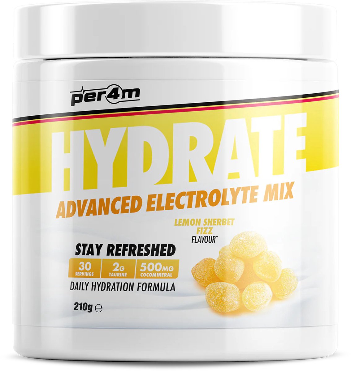 Per4m - Hydrate - Advanced Electrolyte Mix - Lemon Sherbet Fizz - 30 servings - Elektrolyten - Electrolytes - Elektrolyten poeder - Sportdrank - Sportdrank poeder - Taurine
