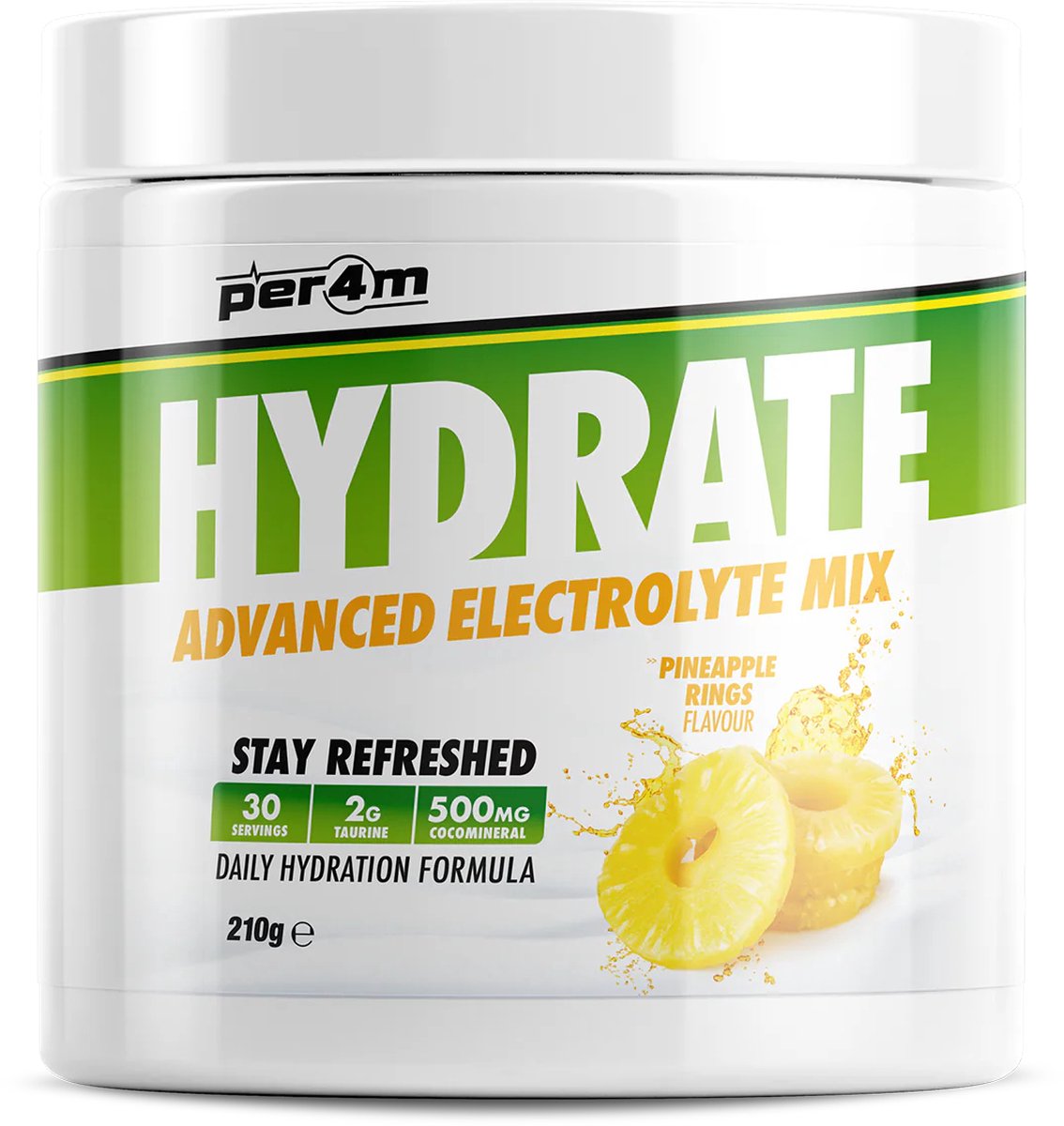 Per4m - Hydrate - Advanced Electrolyte Mix - Pineapple Rings - 30 servings - Elektrolyten - Electrolytes - Elektrolyten poeder - Sportdrank - Sportdrank poeder - Taurine
