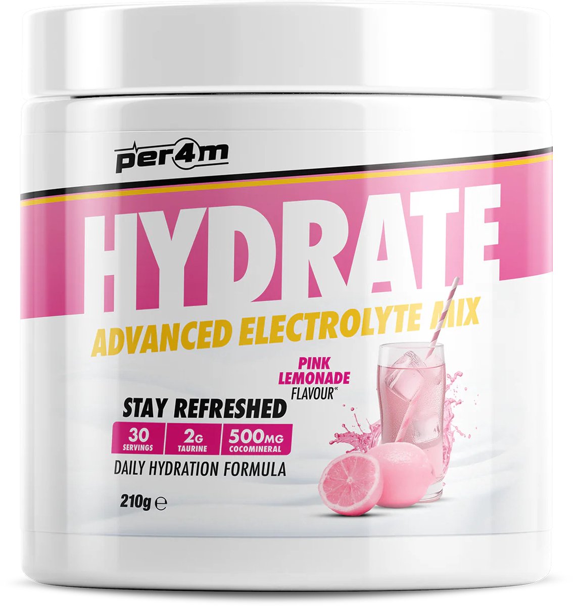 Per4m - Hydrate - Advanced Electrolyte Mix - Pink Lemonade - 30 servings - Elektrolyten - Electrolytes - Elektrolyten poeder - Sportdrank - Sportdrank poeder - Taurine