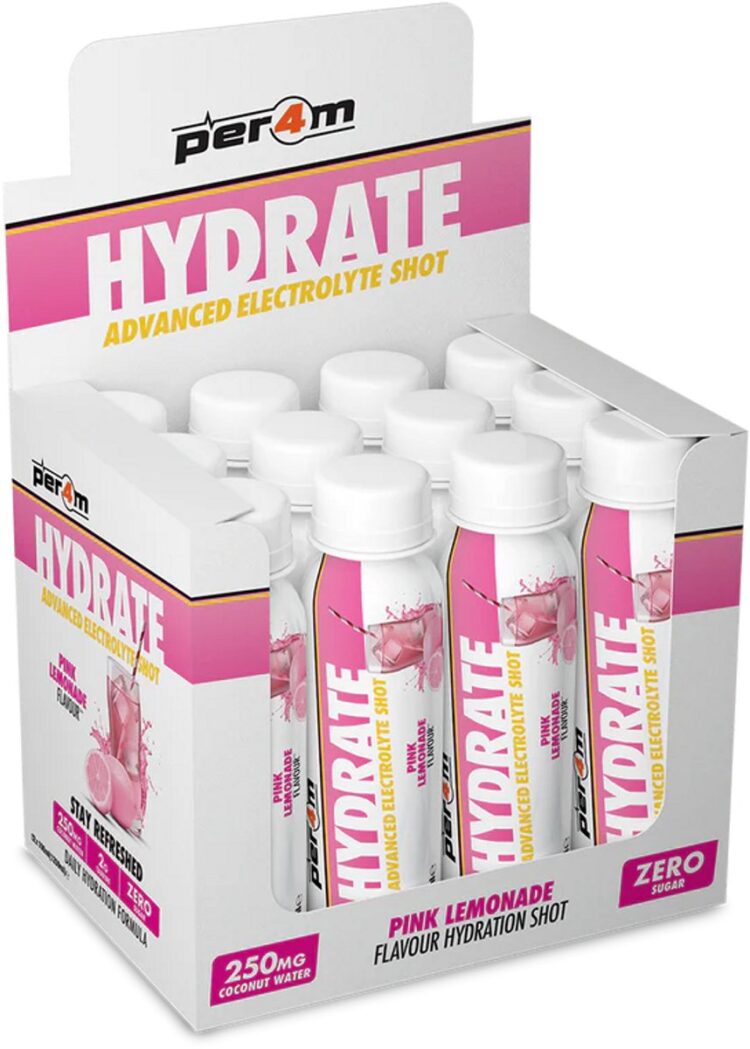 Per4m - Hydrate Electrolyte Shots - Pink Lemonade - 12x100ml - Suikervrij - 2g Taurine - 250mg Kokoswater poeder - Hydratatie - Magnesium - Fitness - Duursport - Wielrennen - Elektrolyten