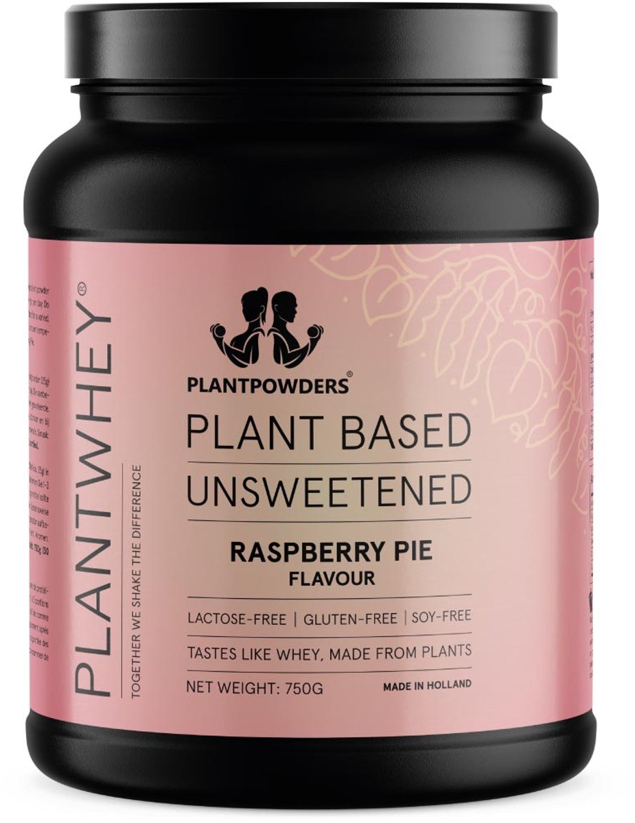 Plantpowders - Plantwhey® Ongezoet - S'Werelds Eerste Plantaardige Eiwitshake Zonder Zandsmaak! - Lactosevrij - Proteïne Poeder - Eiwitpoeder - Vegan Proteïne Shake - Frambozenvlaai - 750 gram (30 shakes)