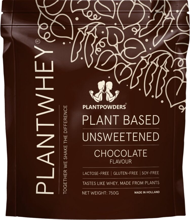 Plantpowders - Plantwhey® Ongezoet - S'Werelds Eerste Plantaardige Eiwitshake Zonder Zandsmaak! - Lactosevrij - Proteïne Poeder - Eiwitpoeder - Vegan Proteïne Shake - Chocolade - 750 gram (30 shakes)
