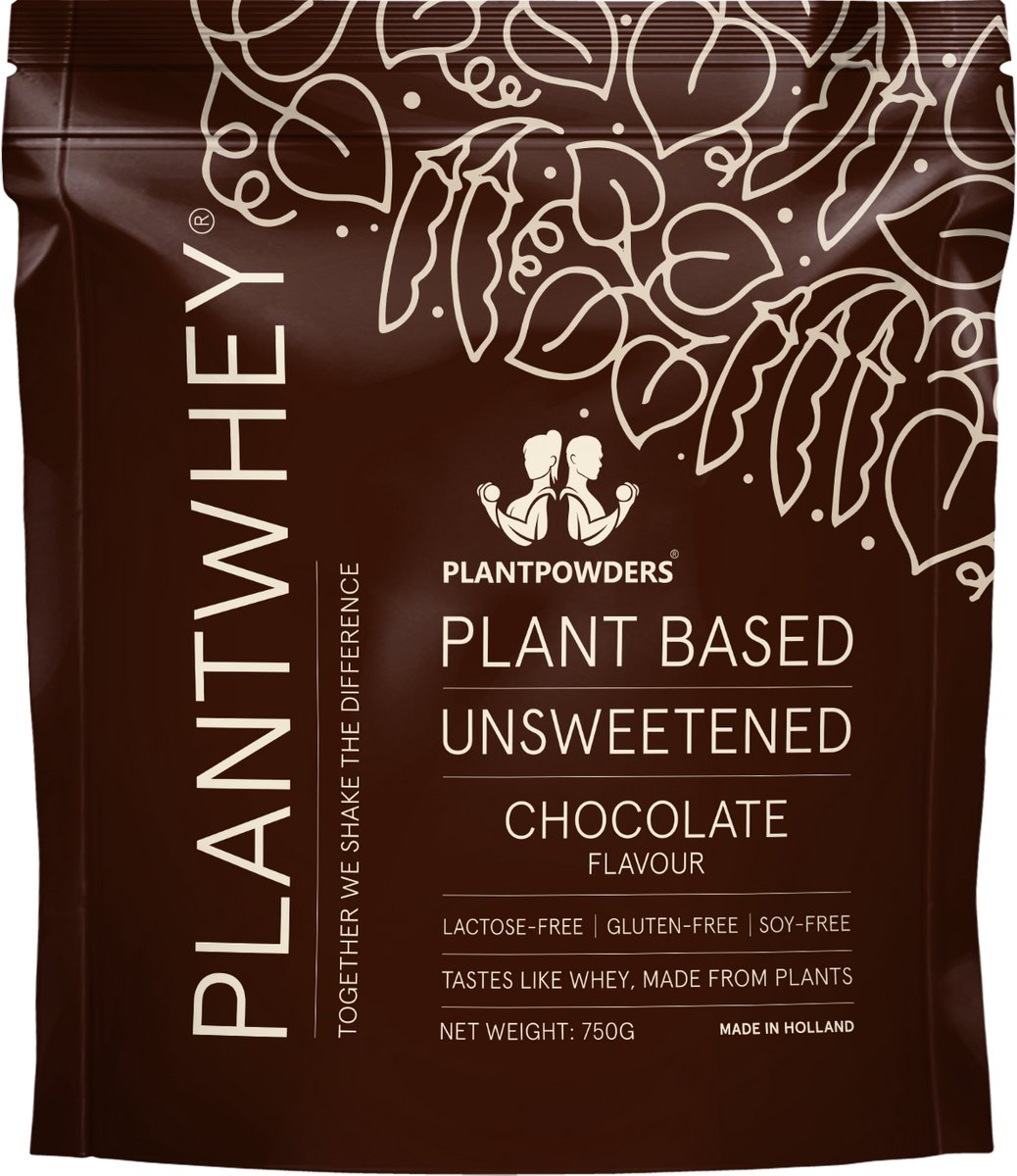 Plantpowders - Plantwhey® Ongezoet - S'Werelds Eerste Plantaardige Eiwitshake Zonder Zandsmaak! - Lactosevrij - Proteïne Poeder - Eiwitpoeder - Vegan Proteïne Shake - Chocolade - 750 gram (30 shakes)