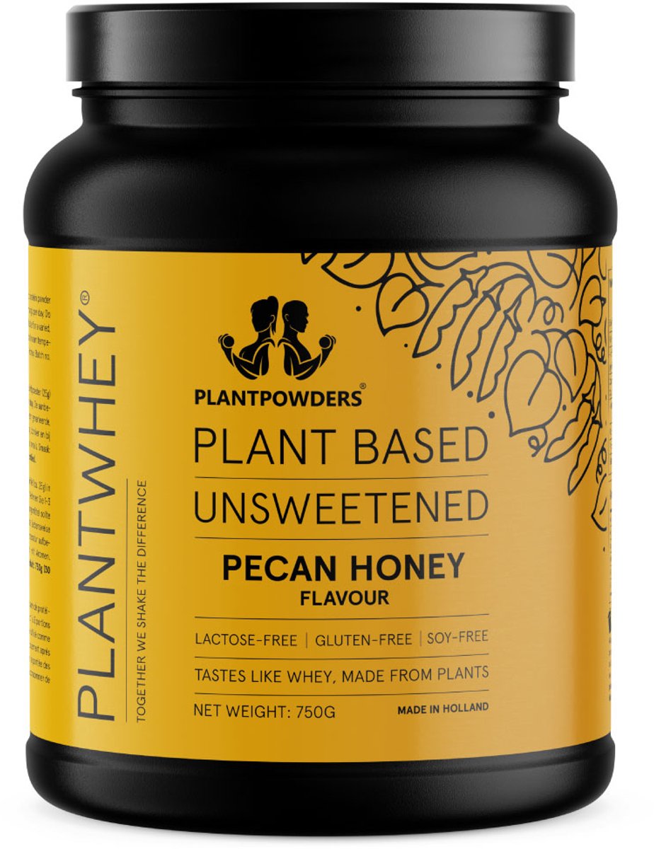 Plantpowders - Plantwhey® Ongezoet - S'Werelds Eerste Plantaardige Eiwitshake Zonder Zandsmaak! - Lactosevrij - Proteïne Poeder - Eiwitpoeder - Vegan Proteïne Shake - Pecan Honing - 750 gram (30 shakes)