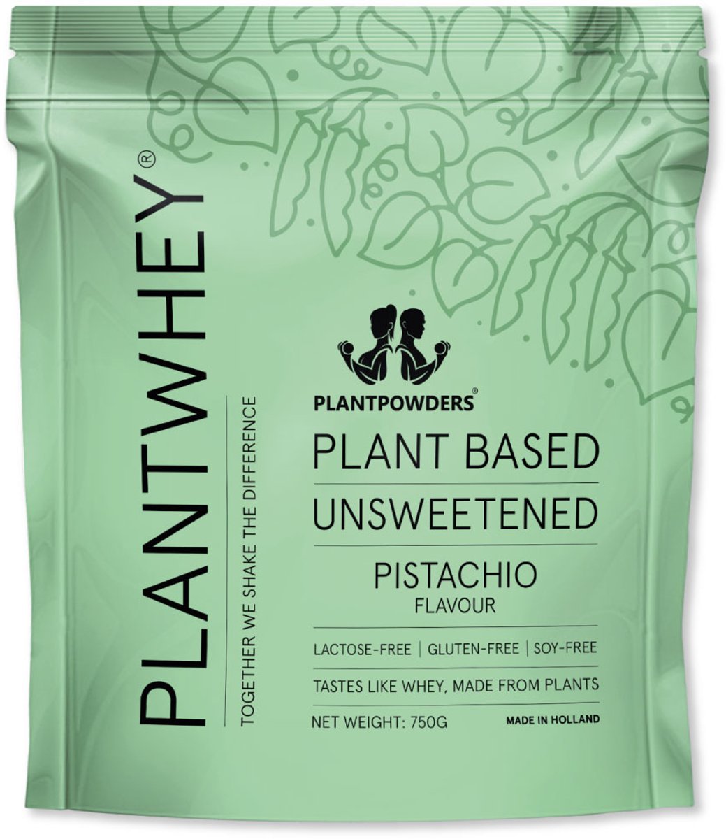 Plantpowders - Plantwhey® Ongezoet - S'Werelds Eerste Plantaardige Eiwitshake Zonder Zandsmaak! - Lactosevrij - Proteïne Poeder - Eiwitpoeder - Vegan Proteïne Shake - Pistache - 750 gram (30 shakes)