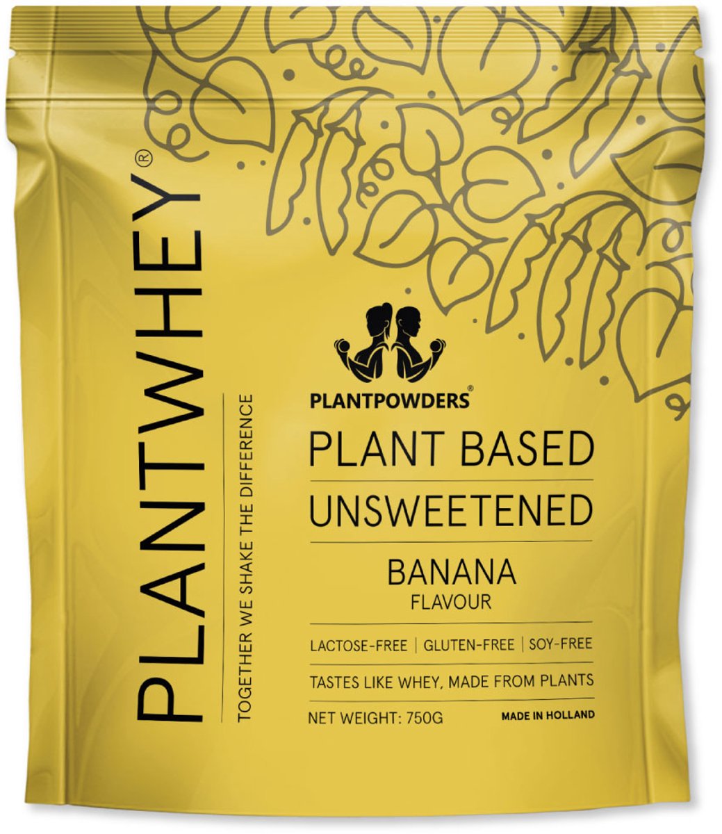 Plantpowders - Plantwhey® Ongezoet - S'Werelds Eerste Plantaardige Eiwitshake Zonder Zandsmaak! - Lactosevrij - Proteïne Poeder - Eiwitpoeder - Vegan Proteïne Shake - Banaan - 750 gram (30 shakes)