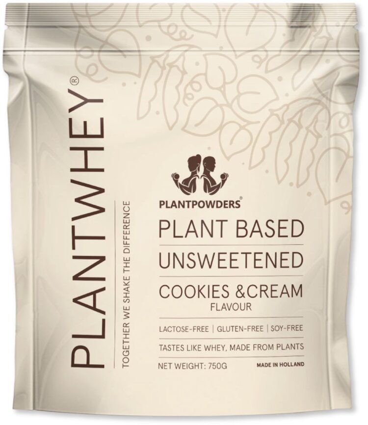 Plantpowders - Plantwhey® Ongezoet - S'Werelds Eerste Plantaardige Eiwitshake Zonder Zandsmaak! - Lactosevrij - Proteïne Poeder - Eiwitpoeder - Vegan Proteïne Shake - Cookies & Cream - 750 gram (30 shakes)