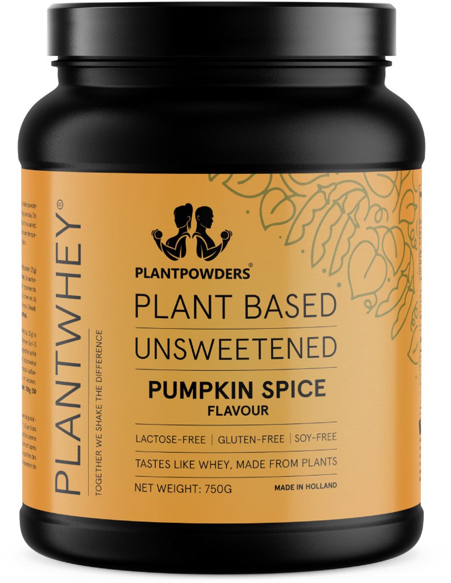 Plantpowders - Plantwhey® Ongezoet - S'Werelds Eerste Plantaardige Eiwitshake Zonder Zandsmaak! - Lactosevrij - Proteïne Poeder - Eiwitpoeder - Vegan Proteïne Shake - Pumpkin Spice - 750 gram (30 shakes)