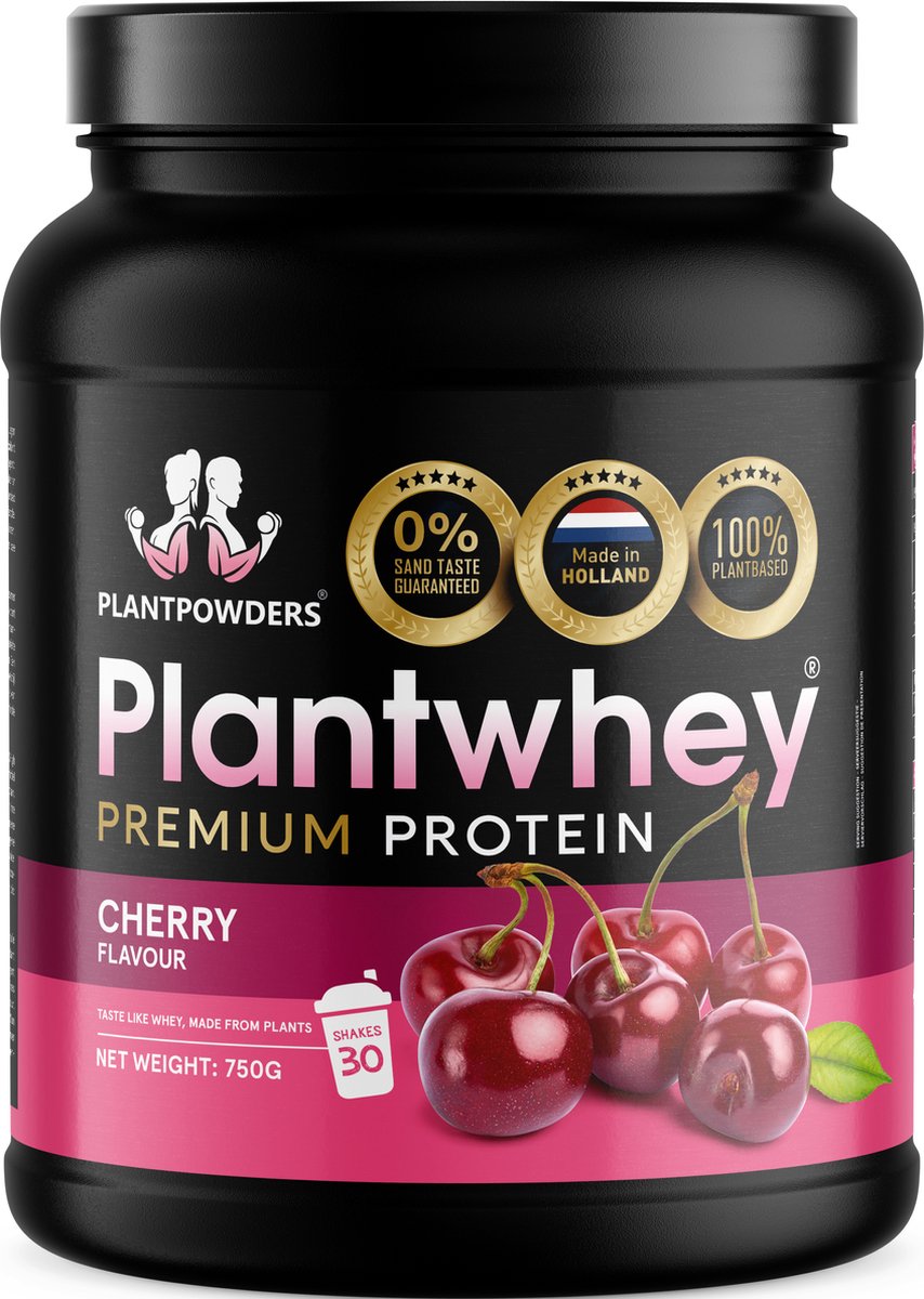 Plantpowders - Plantwhey® - S'Werelds Eerste Plantaardige Eiwitshake Zonder Zandsmaak! - Lactosevrij - Proteïne Poeder - Eiwitpoeder - Vegan Proteïne Shake - Kers - 750 gram (30 shakes)