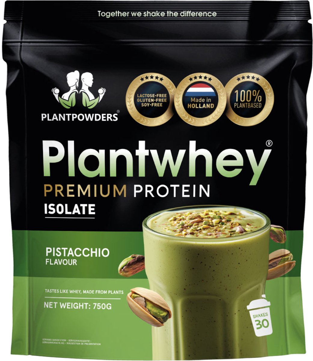 Plantpowders - Plantwhey® - S'Werelds Eerste Plantaardige Eiwitshake Zonder Zandsmaak! - Lactosevrij - Proteïne Poeder - Eiwitpoeder - Vegan Proteïne Shake - Pistache - 750 gram (30 shakes)