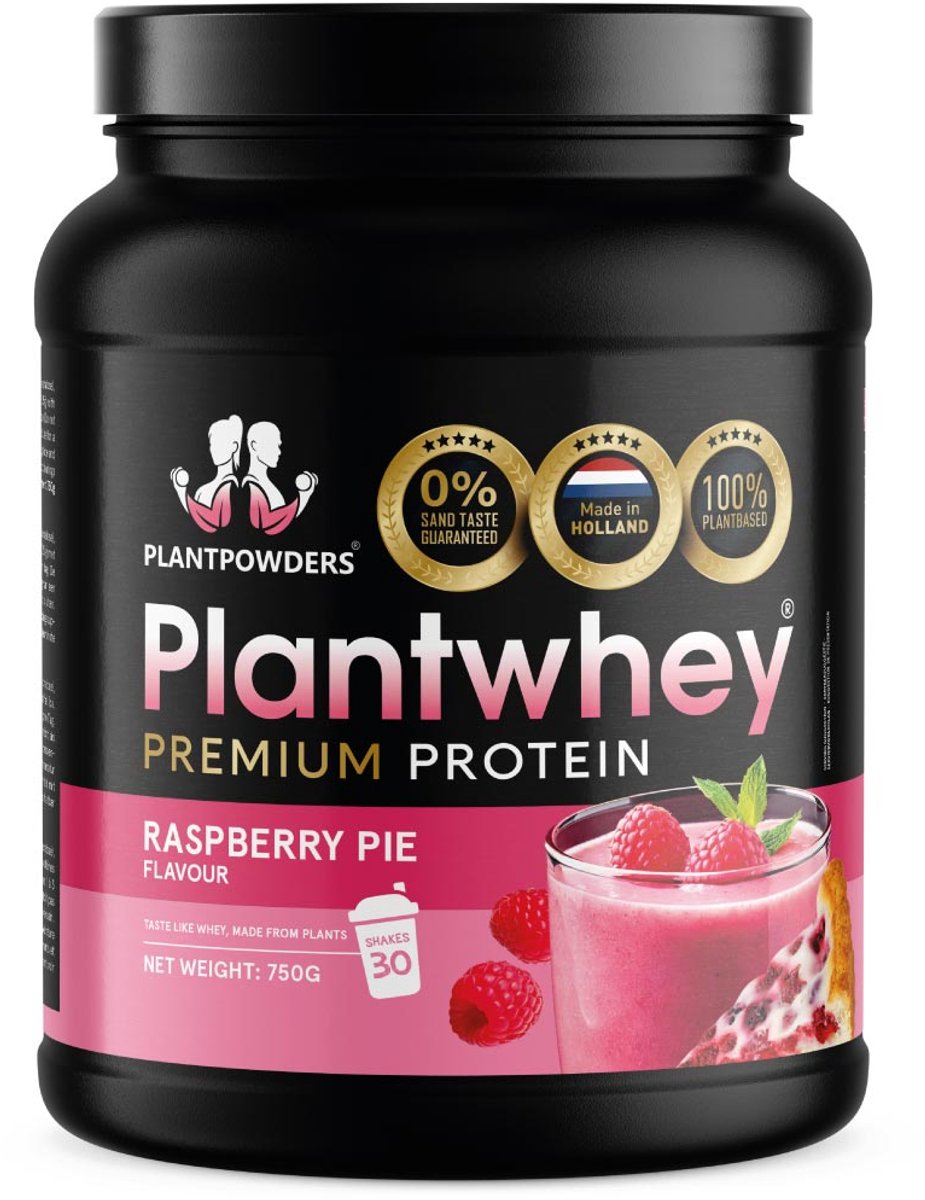 Plantpowders - Plantwhey® - S'Werelds Eerste Plantaardige Eiwitshake Zonder Zandsmaak! - Lactosevrij - Proteïne Poeder - Eiwitpoeder - Vegan Proteïne Shake - Frambozenvlaai - 750 gram (30 shakes)