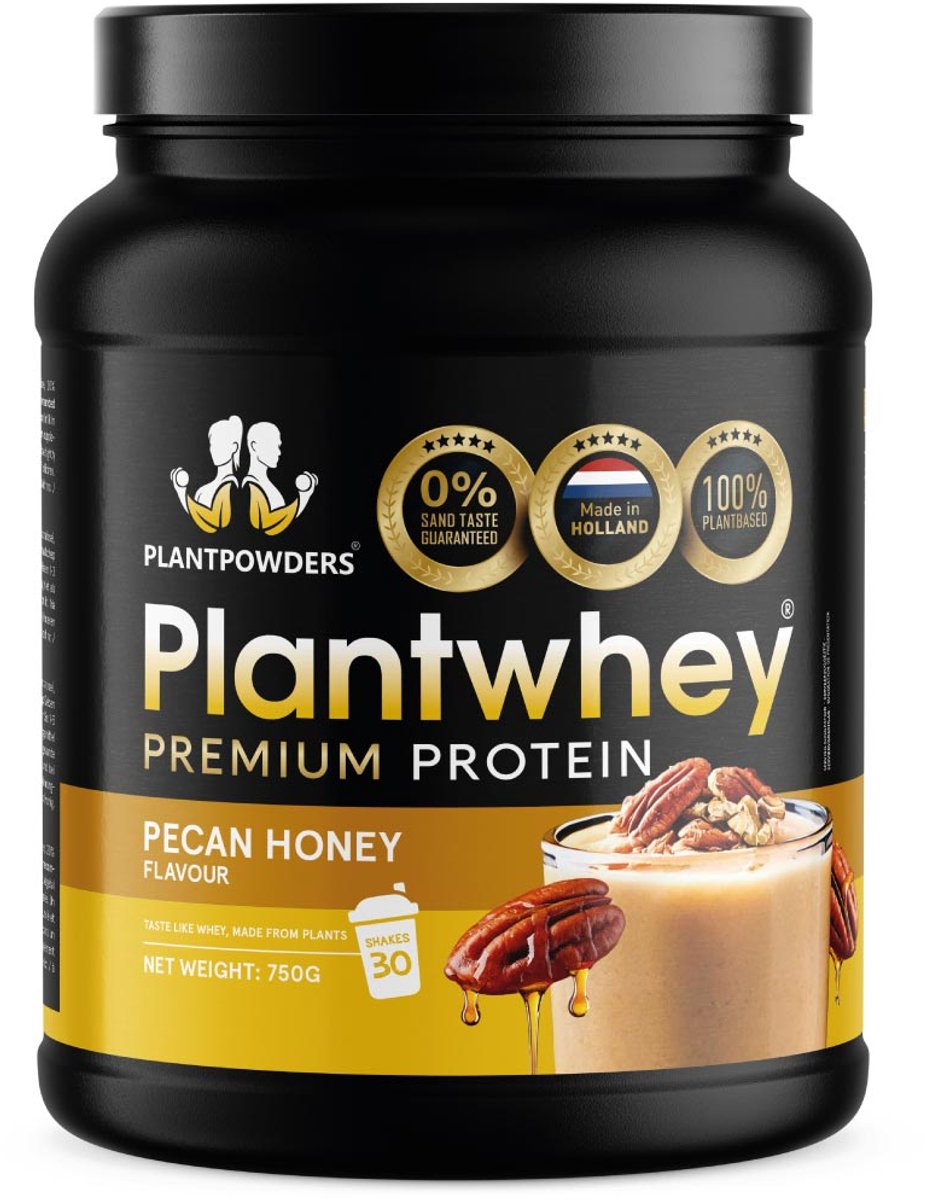 Plantpowders - Plantwhey® - S'Werelds Eerste Plantaardige Eiwitshake Zonder Zandsmaak! - Lactosevrij - Proteïne Poeder - Eiwitpoeder - Vegan Proteïne Shake - Pecan Honing - 750 gram (30 shakes)