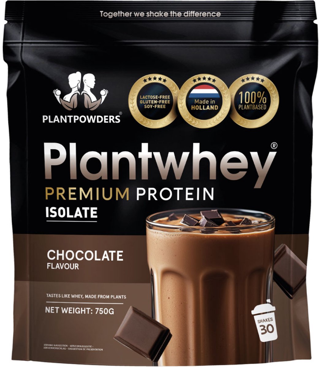 Plantpowders - Plantwhey® - S'Werelds Eerste Plantaardige Eiwitshake Zonder Zandsmaak! - Lactosevrij - Proteïne Poeder - Eiwitpoeder - Vegan Proteïne Shake - Chocolade - 750 gram (30 shakes)