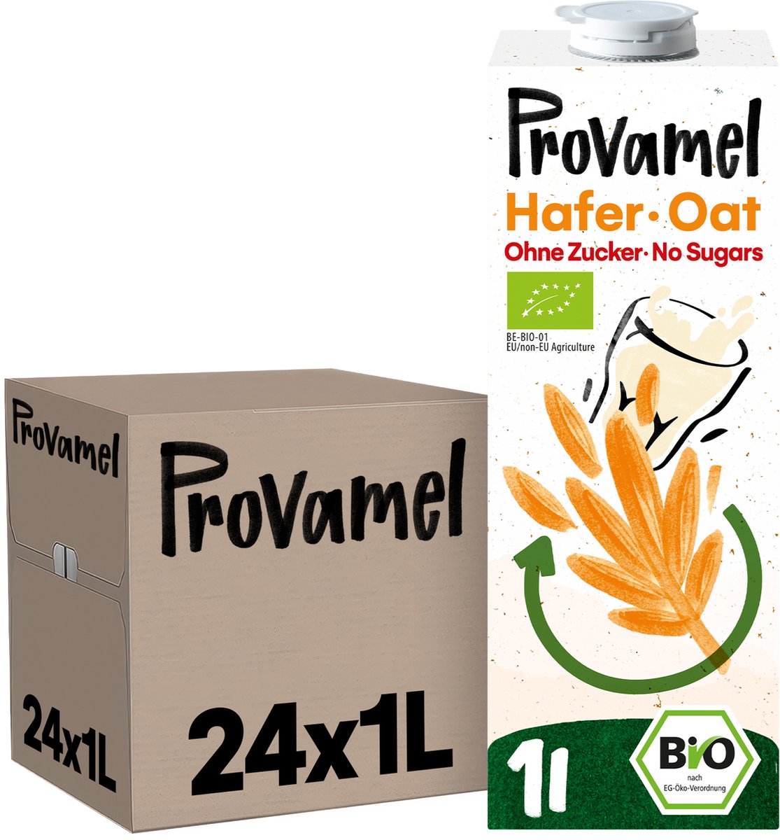 Provamel Haverdrink Zonder Suiker - Biologisch & Vegan - 24 x 1L - Plantaardige Alternatief voor Melk - Zonder Toegevoegde Suikers