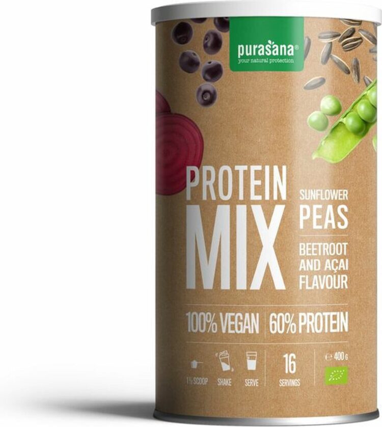 Purasana Protein mix pea sunflower beetroot acai vegan bio 400 Gram