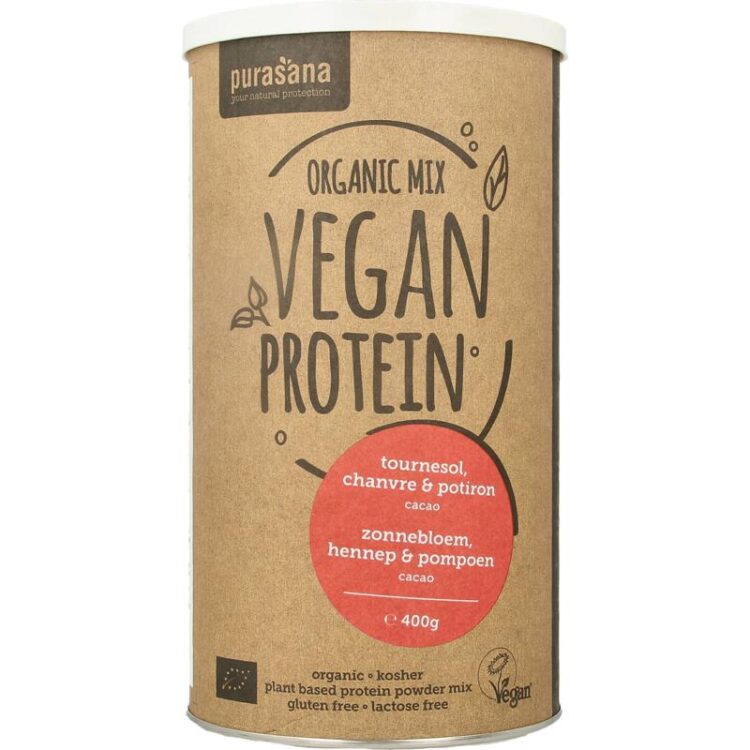 Purasana Proteine zonnebloem hennep pompoen cacao vegan bio 400 gram